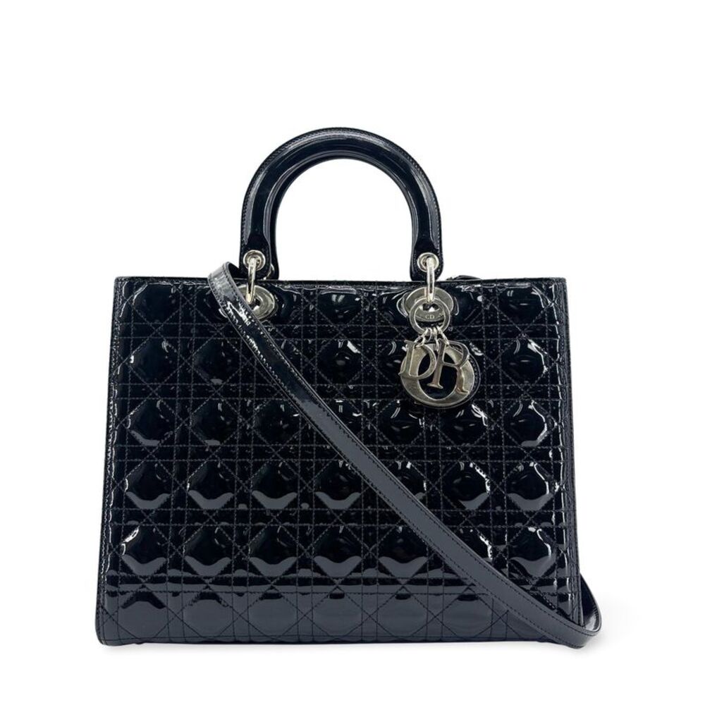 Dior Lady Dior Medium Bag Black Patent Silver